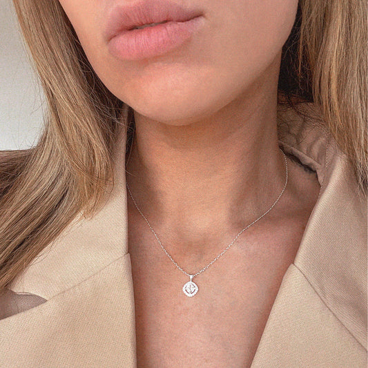 Sterling Silver Halo Crystal Necklace