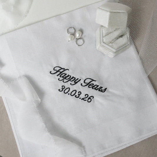 Personalised Happy Tears Embroidered Date Handkerchief