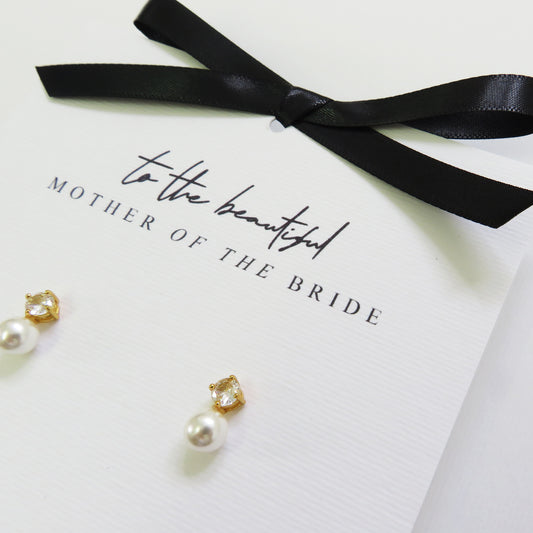 Bridal Party Gold Pearl Drop Earrings