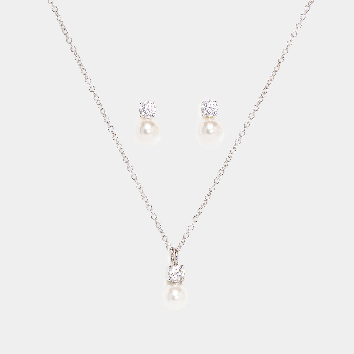 Sterling Silver Pearl Drop Earring & Necklace Set