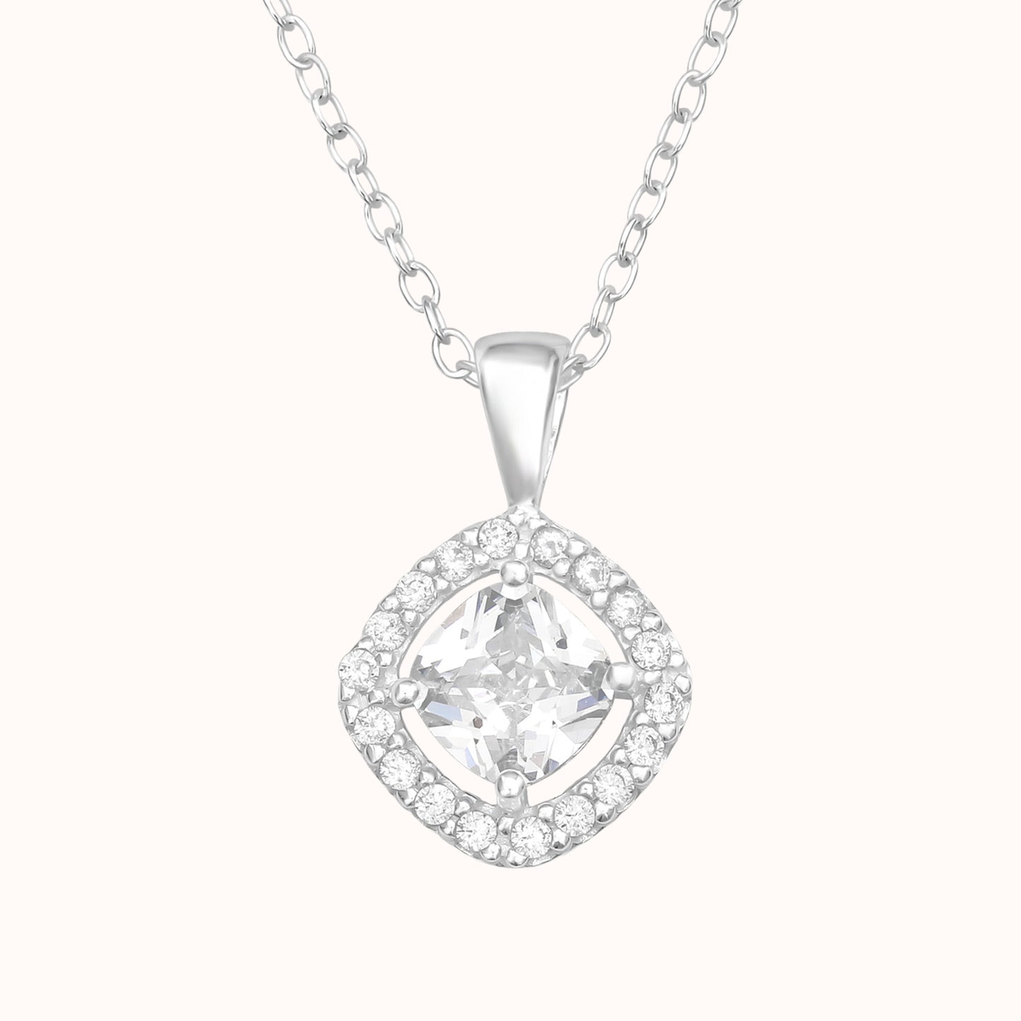 Sterling Silver Halo Crystal Necklace