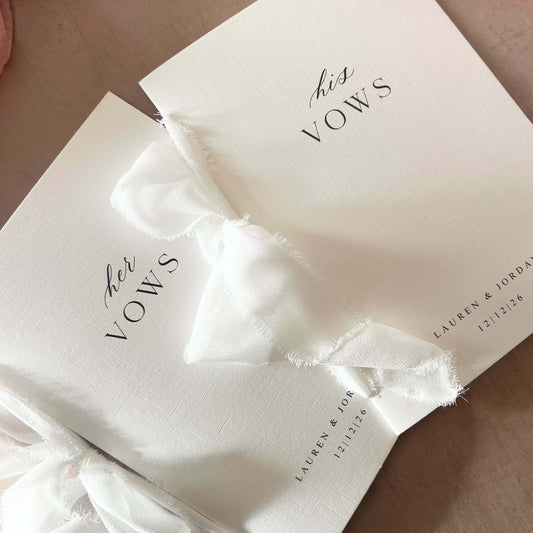 Luxury paper vow books with white ribbon