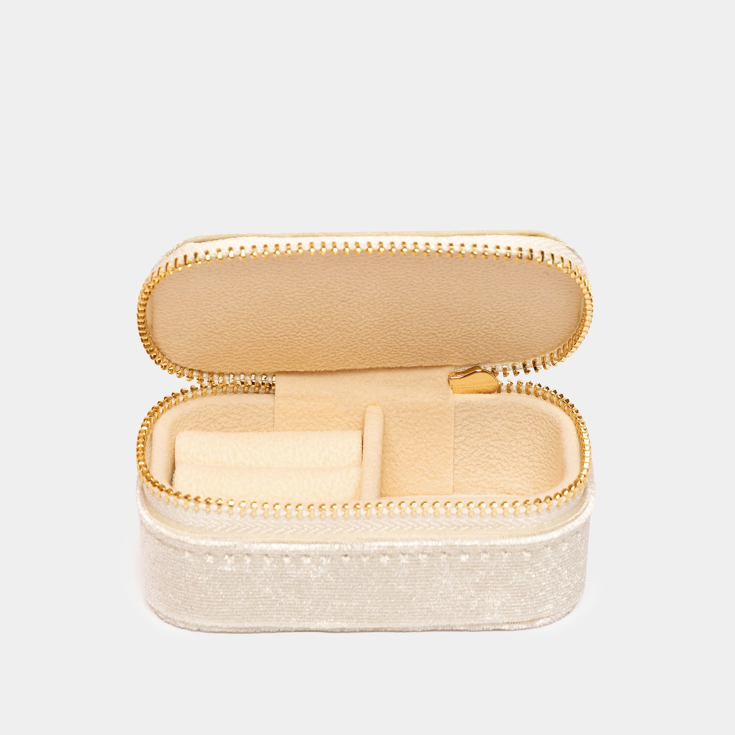 Beige Travel-Size Velvet Jewellery Box