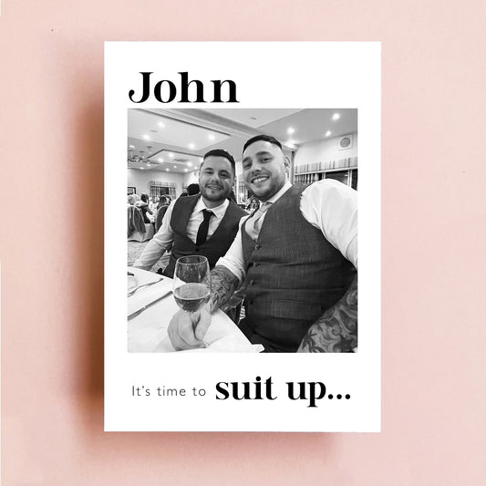 Personalised black and white best man proposal photo card