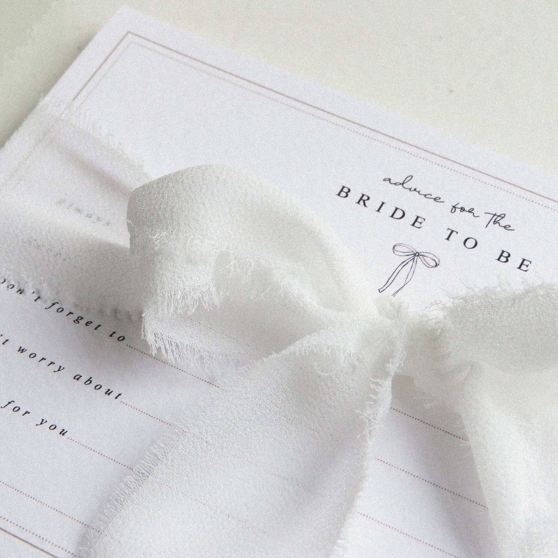 Advice for the bride to be cards tied with white chiffon ribbon, perfect for hen parties, bridal showers or a bride to be gift. 