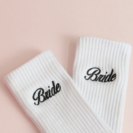 Bride Embroidered Socks – Classic White Crew