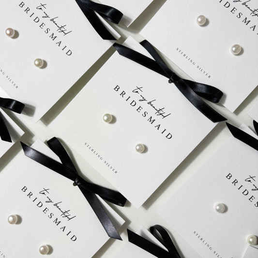 Bridal Party Proposal Gift Set – Pearl Stud Earrings & Card
