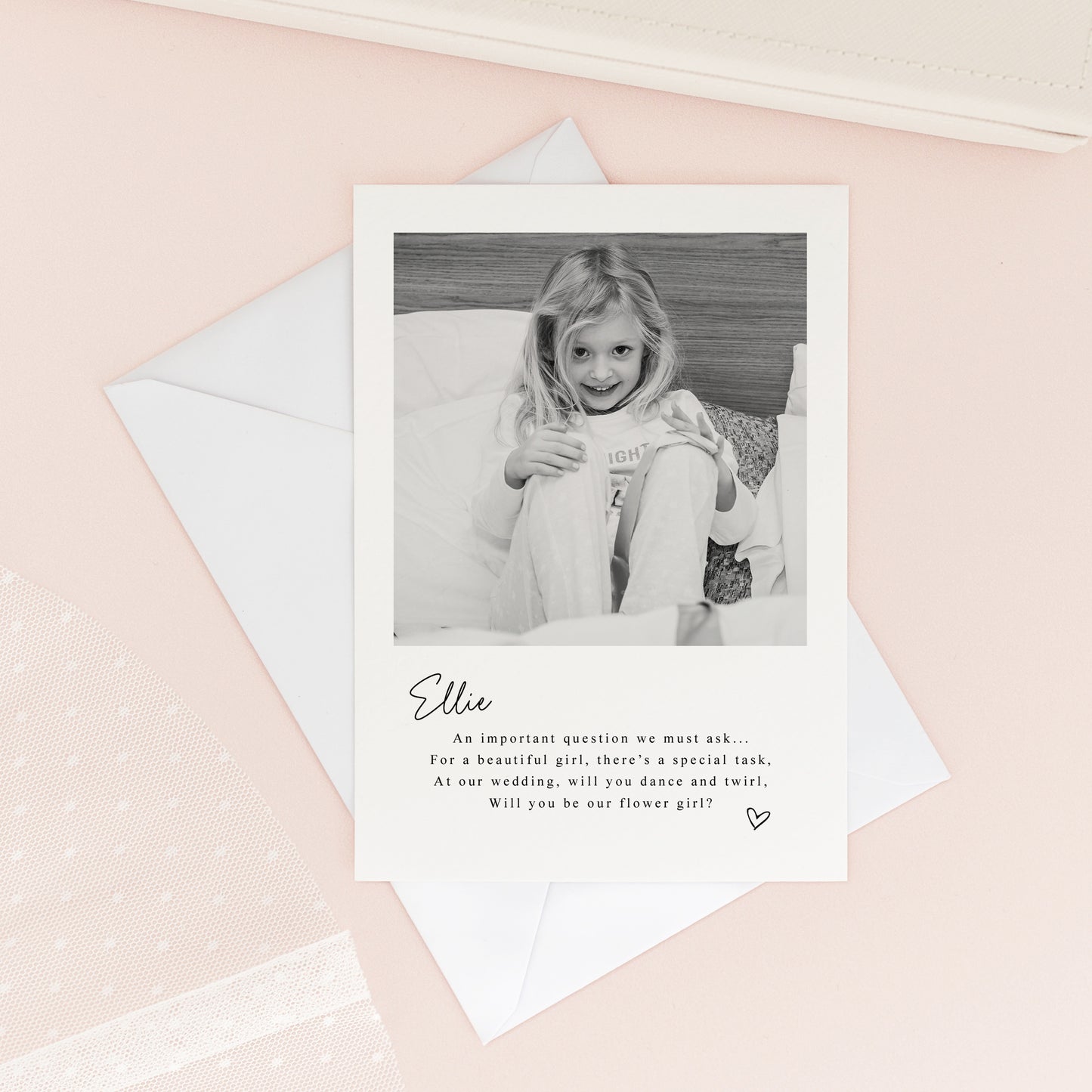 Personalised Luxury flower girl proposal photo-card psotcard.