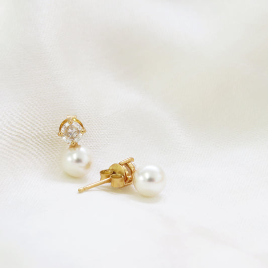 Bridal Party Gold Pearl Drop Earrings