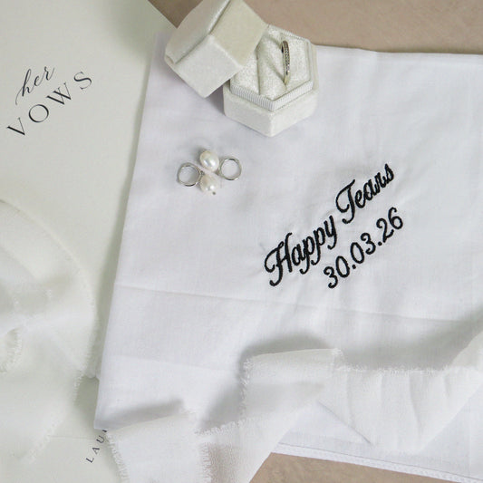 Personalised Happy Tears Embroidered Date Handkerchief