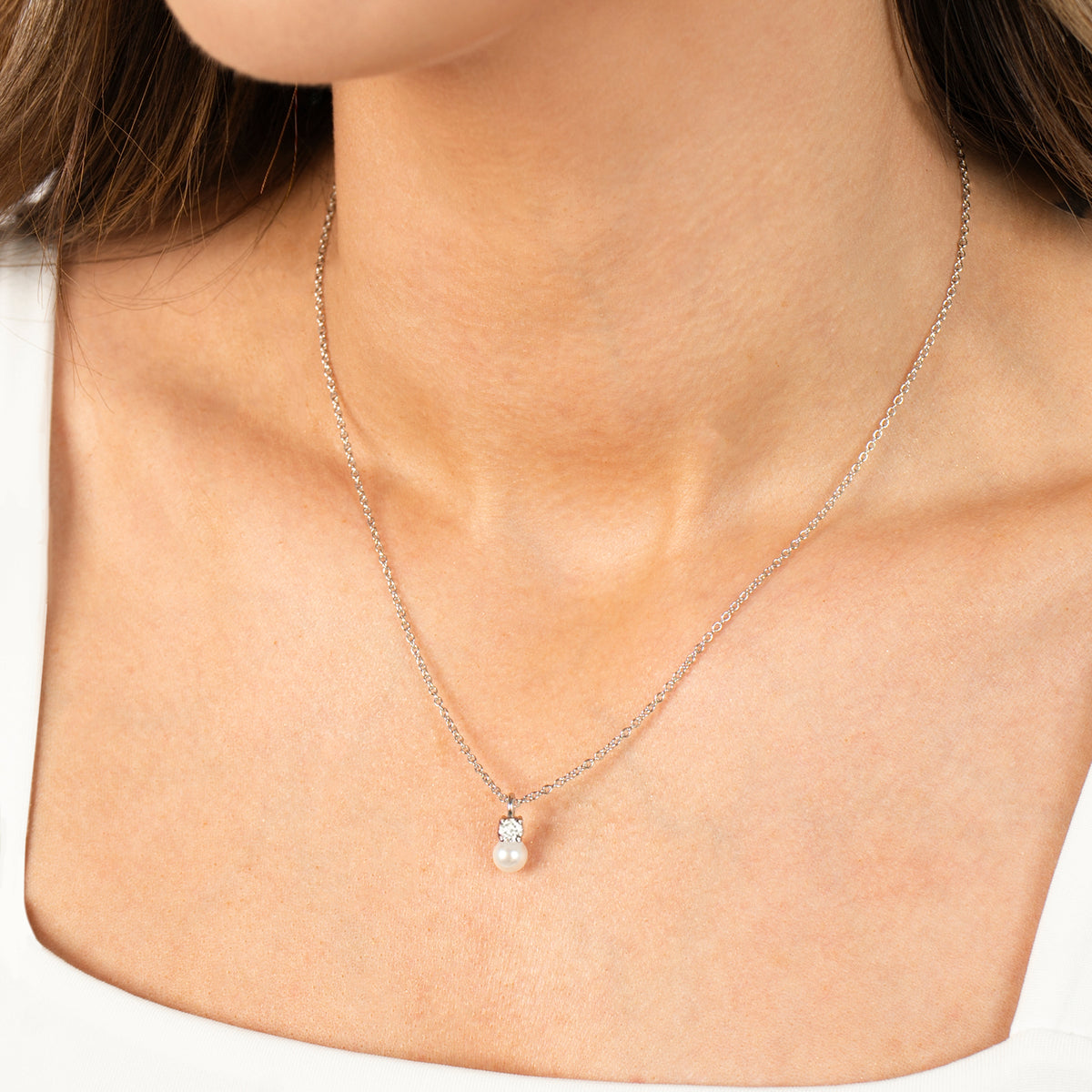 Sterling Silver Pearl Drop Bridal Necklace