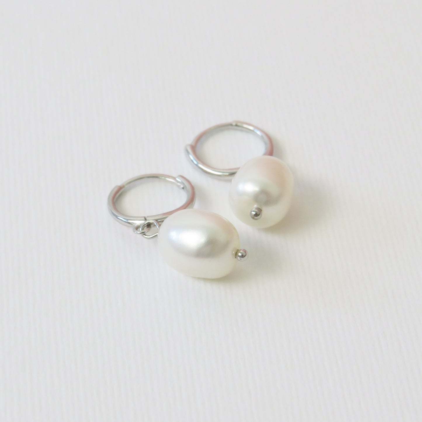 sterling silver pearl drop hoop earrings