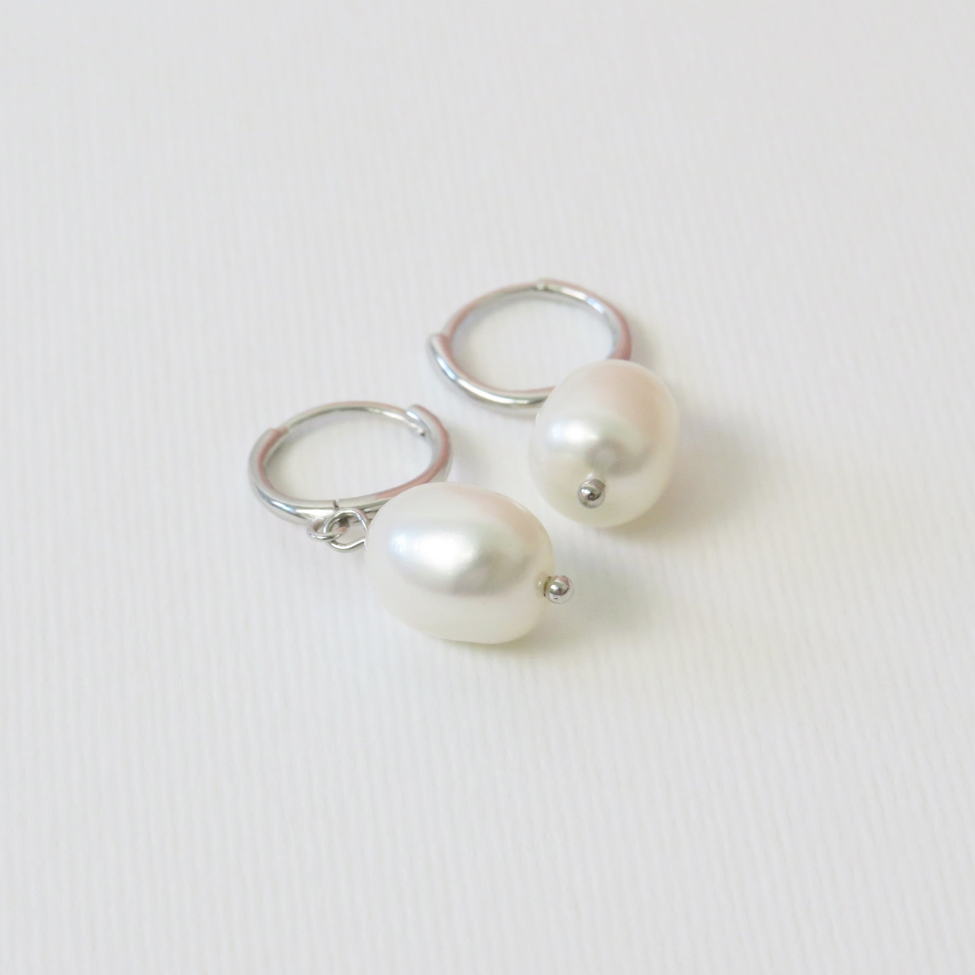 sterling silver pearl drop hoop earrings