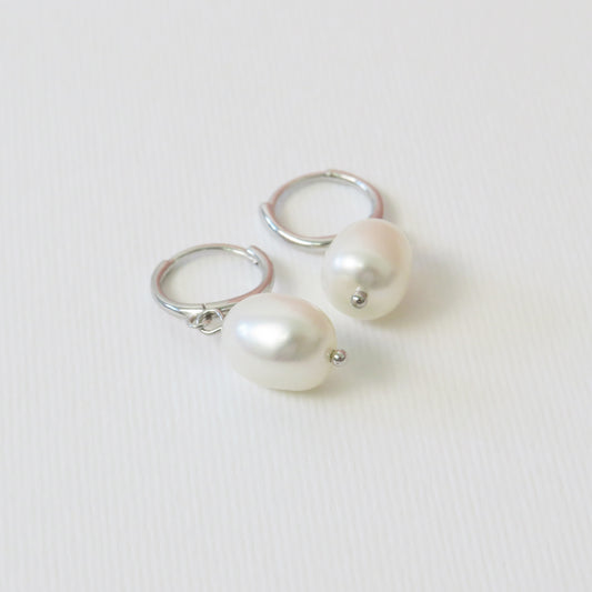 sterling silver pearl drop hoop earrings