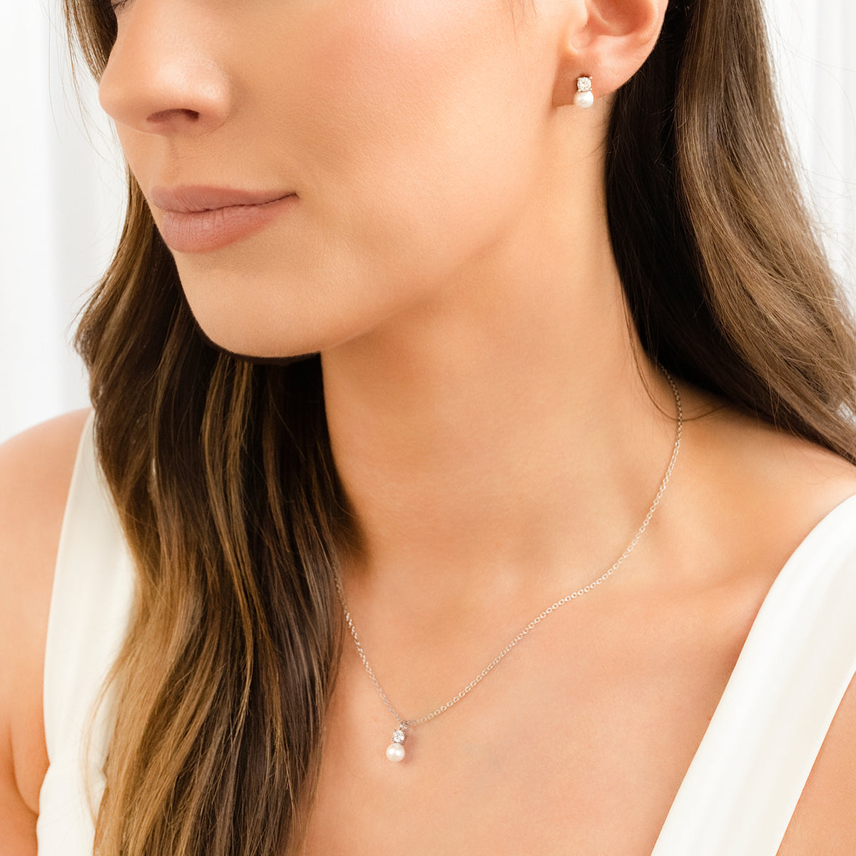 Sterling Silver Pearl Drop Earring & Necklace Set