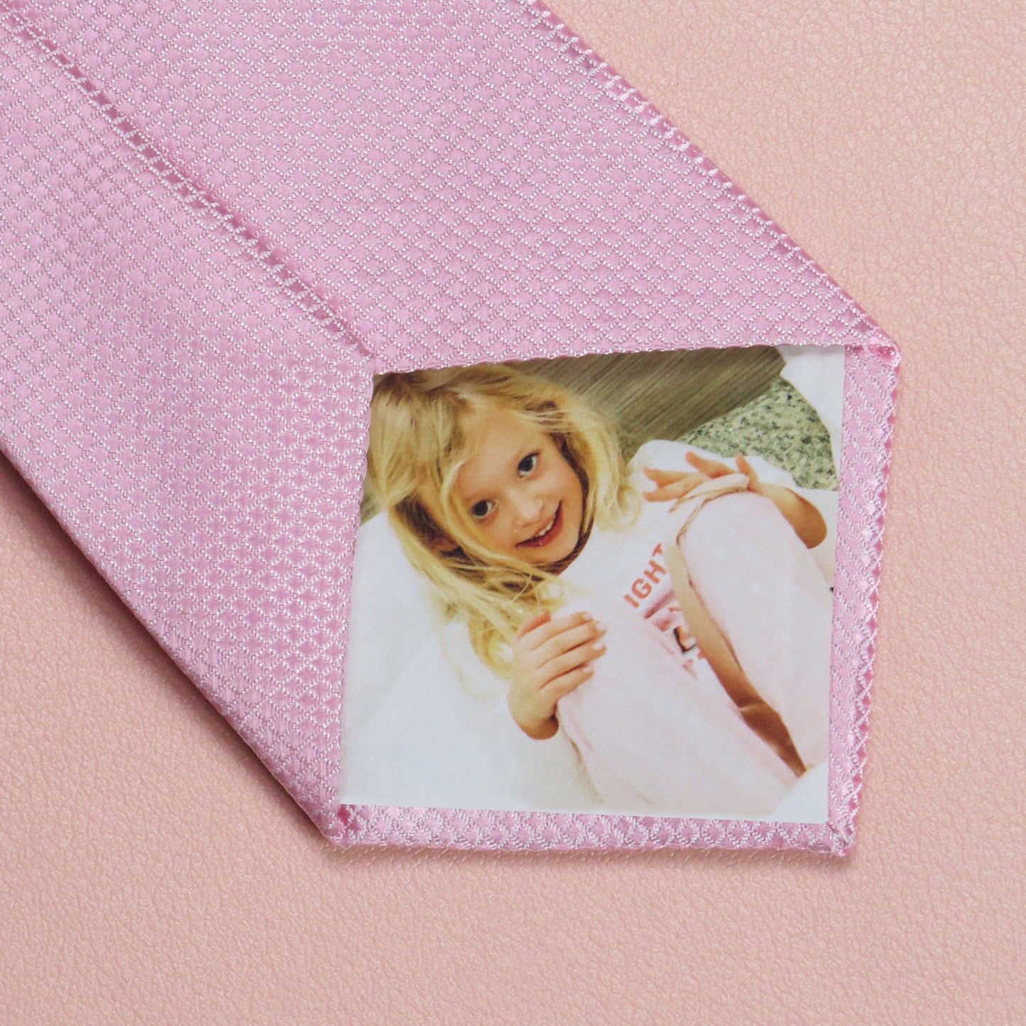 Custom photo tie patch, featuring a personalised image on a fabric patch. Available in both iron-on and peel-and-stick options, perfect for adding a personal touch to wedding attire or special occasions.