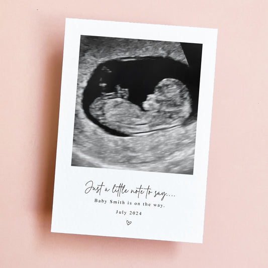Personalised Pregnancy Announcement Postcard with scan photo and due date.  