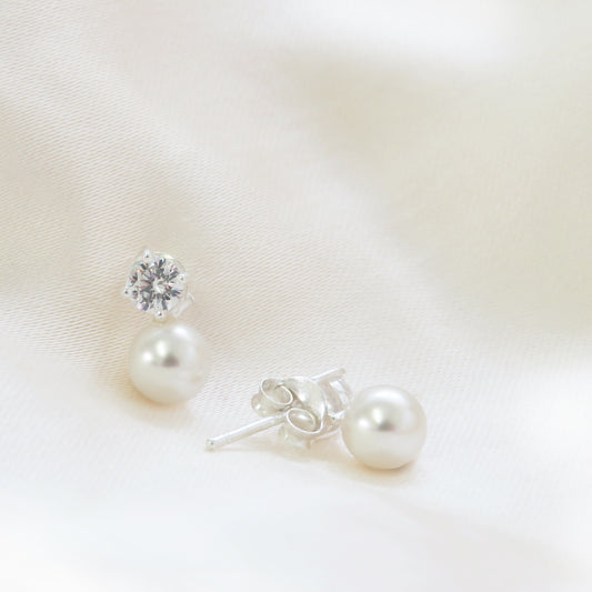 Bridal Party Sterling Silver Pearl Drop Earrings