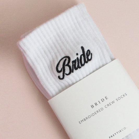 Bride Embroidered Socks – Classic White Crew