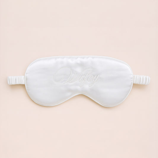 white satin wifey embroidered sleep mask