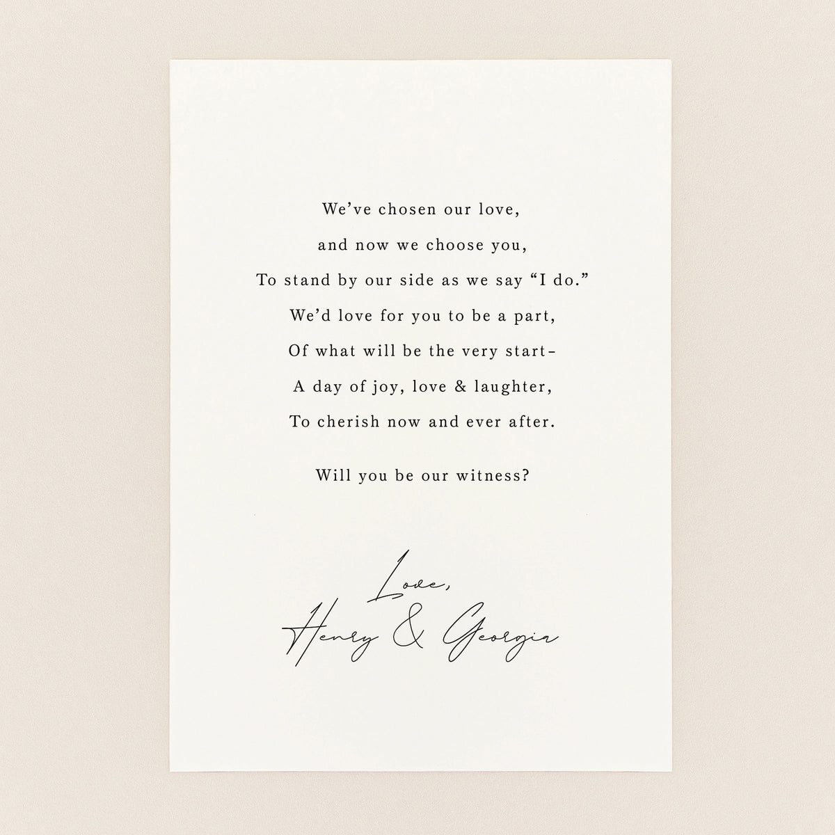 Will You Be Our Witness? Personalised Proposal Card