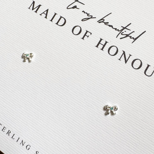 Extra Mini Blue CZ Crystal Bow Stud Earrings – Sample Sale