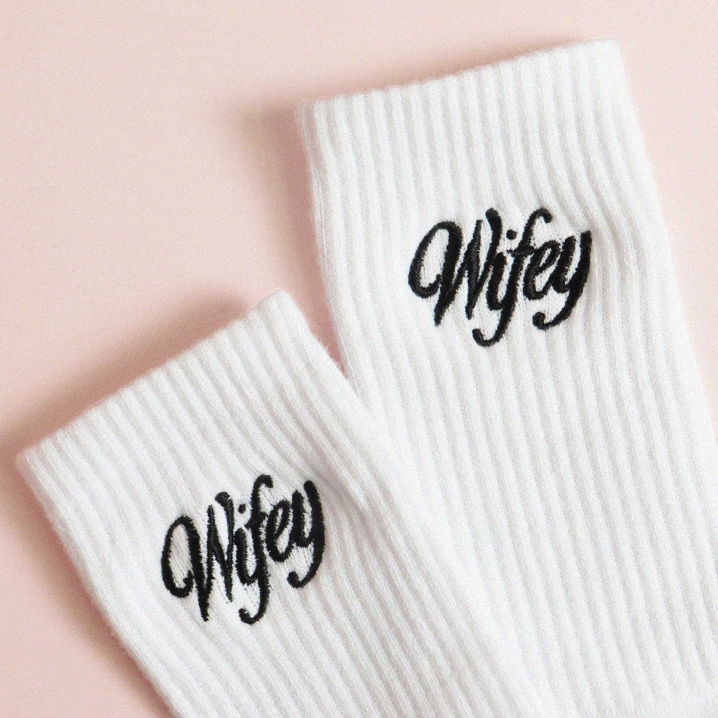 Wifey Embroidered Socks – Classic White Crew